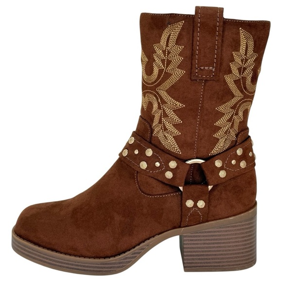 Sun + Stone Norahh Brown Microsuede Embroidered Womens Ankle Boots Size 8M - Picture 3 of 15
